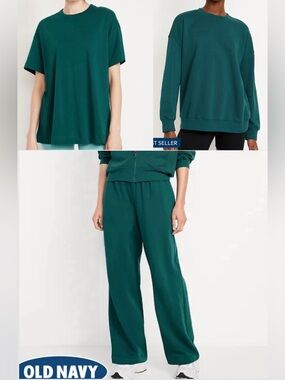 NWT Old Navy 3 piece Matching Sweat Set Crewneck T and Wide Leg Sweatpants S